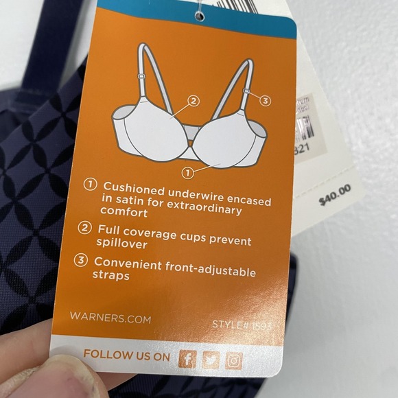 NWT Warner's This Is Not A Bra T-Shirt Bra Womens 34B Purple Geometric Underwire - Picture 4 of 11